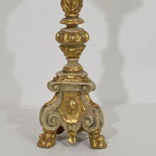 Pair carved wooden baroque candleholders, Italy circa 1750-1780