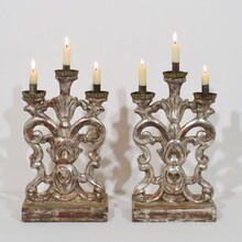 Pair silvered wooden baroque candleholders, Italy circa 1750- 1780