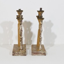 Pair silvered wooden baroque candleholders, Italy circa 1750- 1780