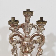 Pair silvered wooden baroque candleholders, Italy circa 1750- 1780