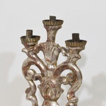 Pair silvered wooden baroque candleholders, Italy circa 1750- 1780