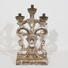 Pair silvered wooden baroque candleholders, Italy circa 1750- 1780