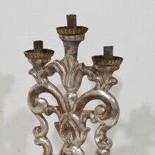 Pair silvered wooden baroque candleholders, Italy circa 1750- 1780
