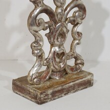 Pair silvered wooden baroque candleholders, Italy circa 1750- 1780
