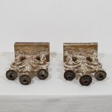 Pair silvered wooden baroque candleholders, Italy circa 1750- 1780