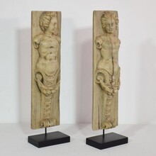 Pair of wooden baroque panels with caryatids, France circa 1750