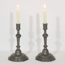 Pair of neoclassical pewter candleholders, France circa 1780