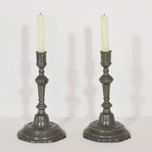 Pair of neoclassical pewter candleholders, France circa 1780