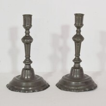 Pair of neoclassical pewter candleholders, France circa 1780