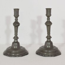 Pair of neoclassical pewter candleholders, France circa 1780