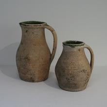 Beautiful primitive earthenware pitchers, France circa 1800-1850