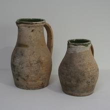 Beautiful primitive earthenware pitchers, France circa 1800-1850