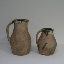 Beautiful primitive earthenware pitchers, France circa 1800-1850