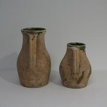 Beautiful primitive earthenware pitchers, France circa 1800-1850