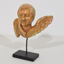 Small baroque carved giltwood angel head on wings, France circa 1750