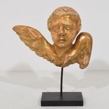 Small baroque carved giltwood angelhead on wings, France circa 1750