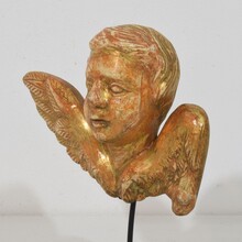 Small baroque carved giltwood angelhead on wings, France circa 1750