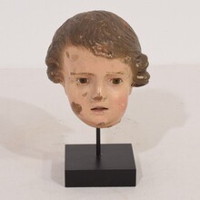 Carved wooden head with glass eyes, Italy circa 1750-1800