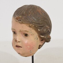 Carved wooden head with glass eyes, Italy circa 1750-1800