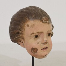 Carved wooden head with glass eyes, Italy circa 1750-1800