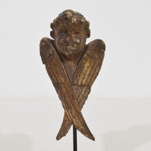 Small carved wood winged angel head, France circa 1800-1850