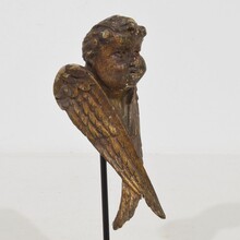 Small carved wood winged angel head, France circa 1800-1850