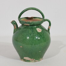 Small green glazed terracotta jug or water cruche, France circa 1850