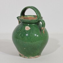 Small green glazed terracotta jug or water cruche, France circa 1850