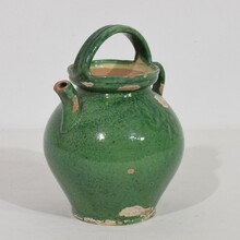 Small green glazed terracotta jug or water cruche, France circa 1850