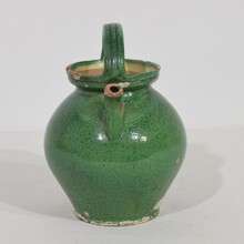 Small green glazed terracotta jug or water cruche, France circa 1850