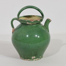 Small green glazed terracotta jug or water cruche, France circa 1850