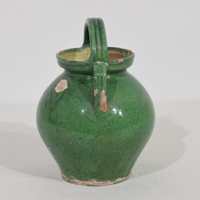 Small green glazed terracotta jug or water cruche, France circa 1850