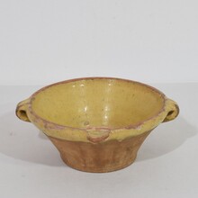 Small yellow glazed terracotta dairy bowl or tian, France circa 1850