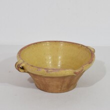 Small yellow glazed terracotta dairy bowl or tian, France circa 1850