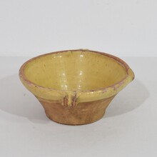 Small yellow glazed terracotta dairy bowl or tian, France circa 1850