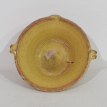 Small yellow glazed terracotta dairy bowl or tian, France circa 1850