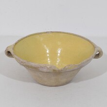 Small yellow glazed terracotta dairy bowl or tian, France circa 1850