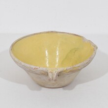 Small yellow glazed terracotta dairy bowl or tian, France circa 1850
