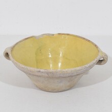 Small yellow glazed terracotta dairy bowl or tian, France circa 1850