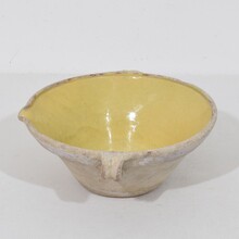 Small yellow glazed terracotta dairy bowl or tian, France circa 1850