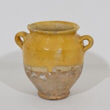 Small yellow glazed ceramic confit jar, France circa 1850-1900