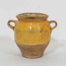 Small yellow glazed ceramic confit jar, France circa 1850-1900