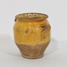 Small yellow glazed ceramic confit jar, France circa 1850-1900