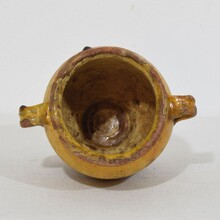 Small yellow glazed ceramic confit jar, France circa 1850-1900