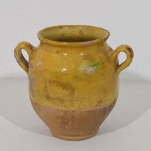 Small yellow glazed ceramic confit jar, France circa 1850-1900