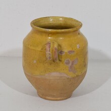 Small yellow glazed ceramic confit jar, France circa 1850-1900