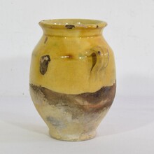 Small yellow glazed ceramic confit jar, France circa 1850-1900