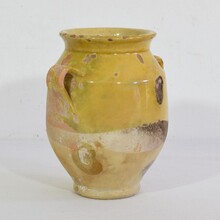 Small yellow glazed ceramic confit jar, France circa 1850-1900