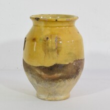 Small yellow glazed ceramic confit jar, France circa 1850-1900