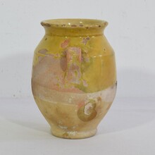 Small yellow glazed ceramic confit jar, France circa 1850-1900